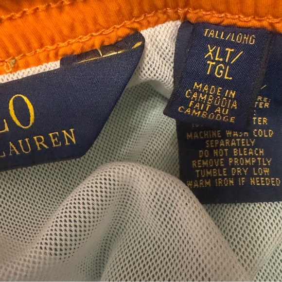 Polo Ralph Lauren Traveler Classic Swim Trunks Green with Orange Pony XLT - Picture 7 of 9
